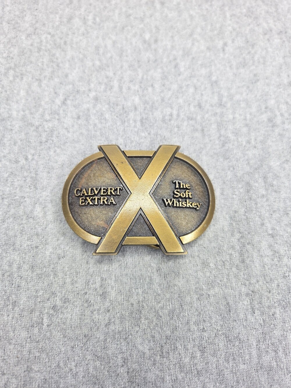 Vintage Calvert Extra Soft Whiskey Belt Buckle Brass Advertising Distillers NYC